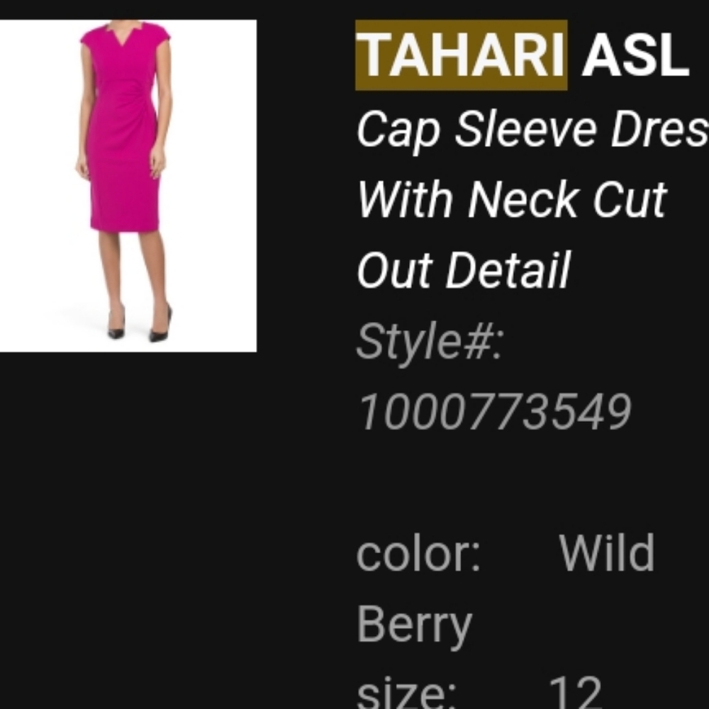 Tahari ASL wild berry cap sleeve vneck dress!